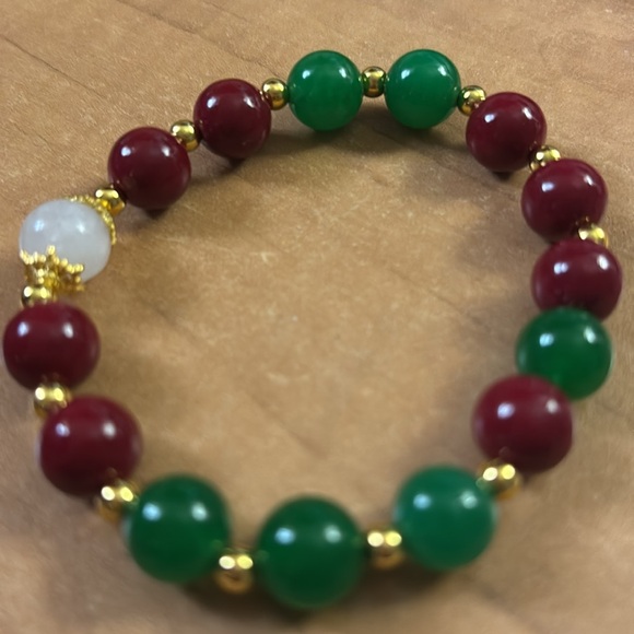 #130 Red Cinnabar Jade Bracelet 10mm - Picture 2 of 3